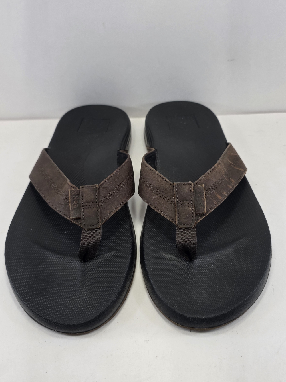 Reef Men's Black Footbed Brown Strap Flip Flop Sandals